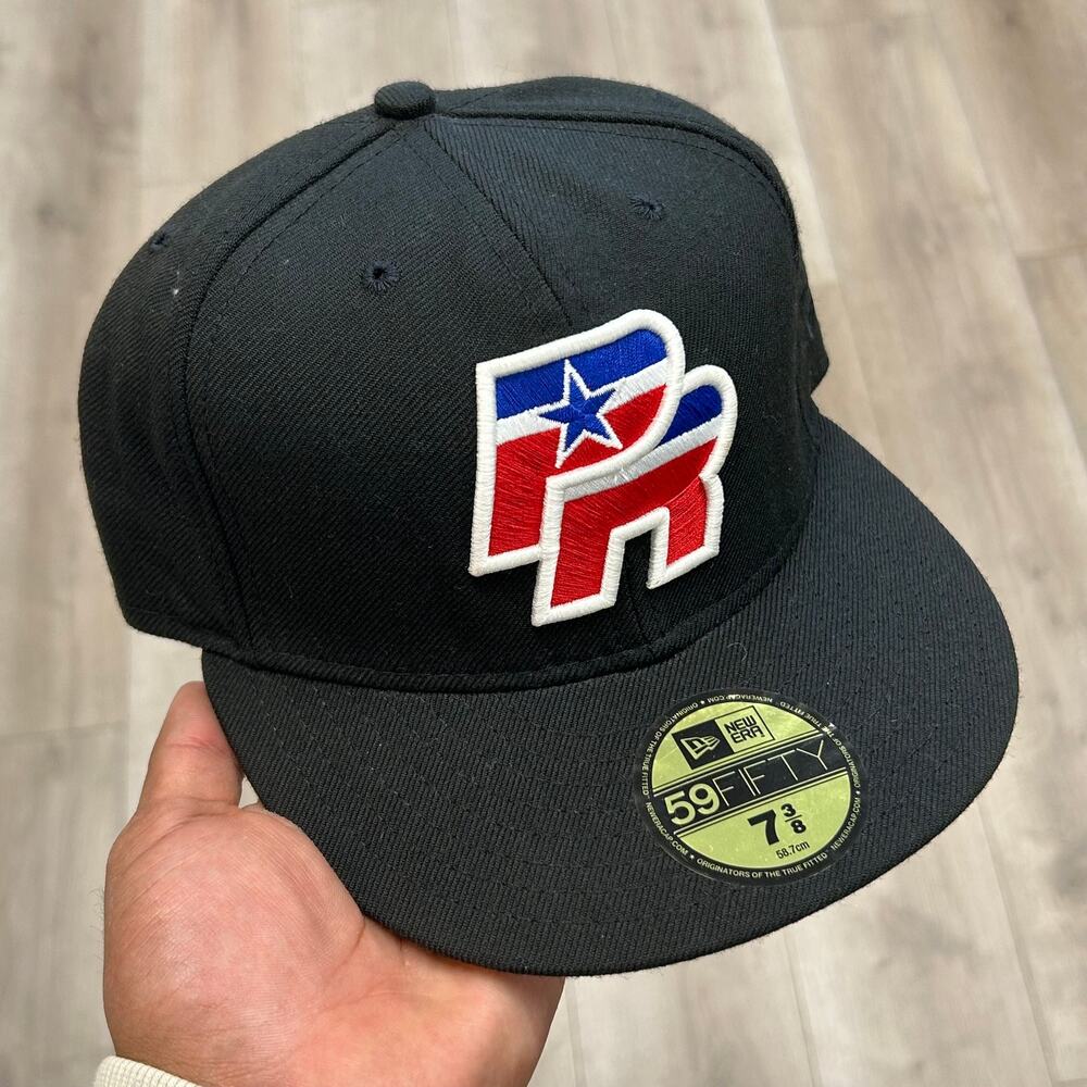 New Era 59FIFTY Puerto Rico flag-themed PR logo Fitted Hat Cap sz 7 3/8 B25